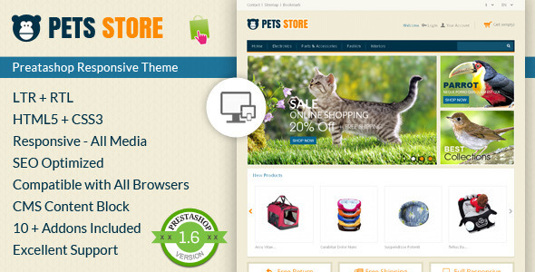 Pet Store адаптивный шаблон Prestashop