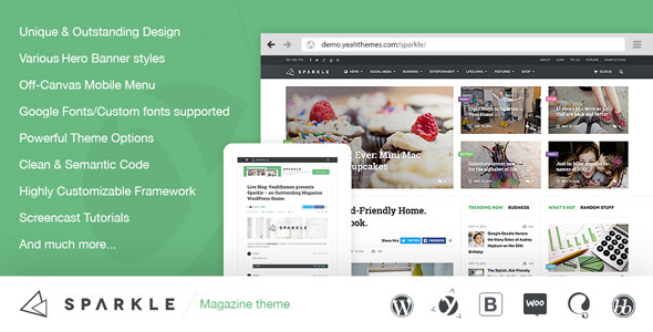 Sparkle v1.0.4.8 – уникальная журнальная тема WordPress