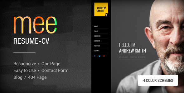MEE – адаптивный резюме / портфолио шаблон HTML